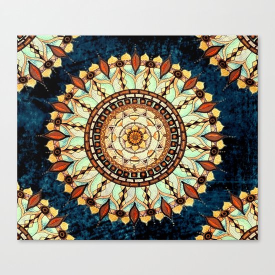 Sketched Mandala Design On A Blue Textured Background Canvas Print