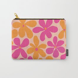  Groovy Pink and Orange Flowers Pattern - Retro Aesthetic  Carry-All Pouch | Cool, Dorm, Modern, Hippie, Digital, Colorful, Creative, Nature, Boho, Daisy 