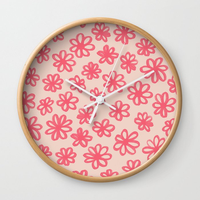 Cute Pink Summer Flowers Daisy Pattern Wall Clock
