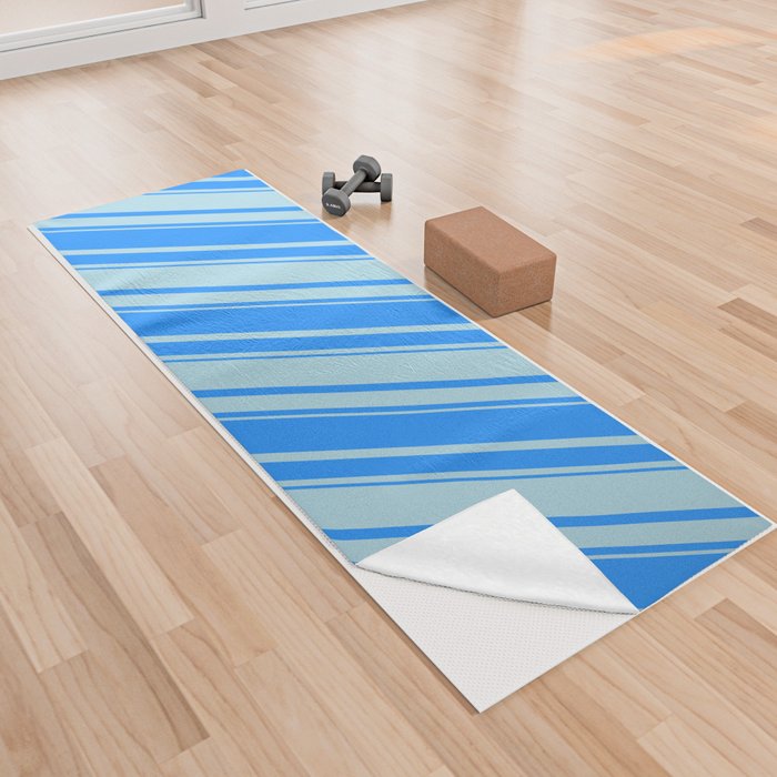 Blue & Light Blue Colored Lines/Stripes Pattern Yoga Towel