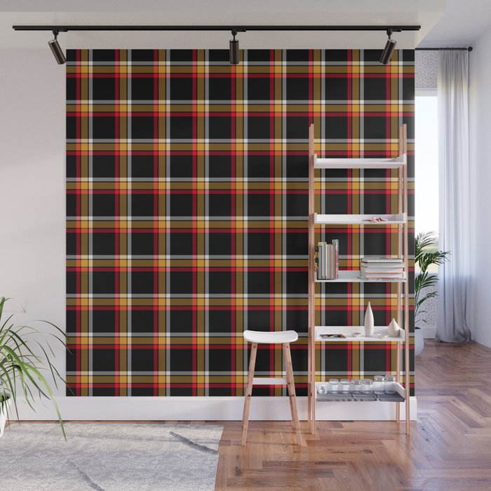 Black, white,gold, red plaid Wall Mural