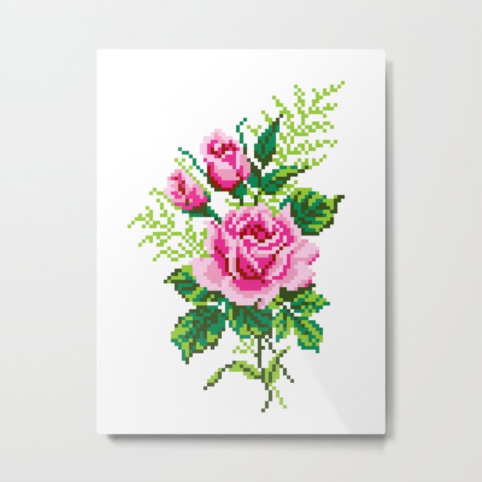 Pixel Rose Metal Print