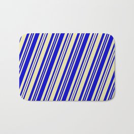 [ Thumbnail: Pale Goldenrod & Blue Colored Lines/Stripes Pattern Bath Mat ]