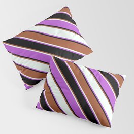 [ Thumbnail: Sienna, Mint Cream, Orchid & Black Colored Pattern of Stripes Pillow Sham ]