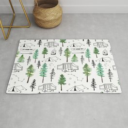 Camping and Trees Rug | Wander, Night, Adventure, Rustic, Moon, Stars, Tree, Tent, Nature, Camp 