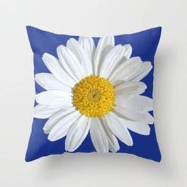 White marguerite blossom on blue  Throw Pillow