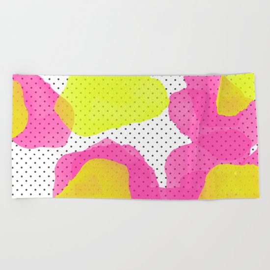 Sarah's Flowers - Abstract Watercolor on Polka Dots Beach Towel