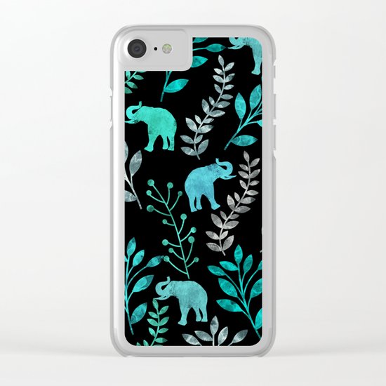 Watercolor Flowers & Elephants IV Clear iPhone Case