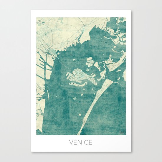 Venice Map Blue Vintage Canvas Print