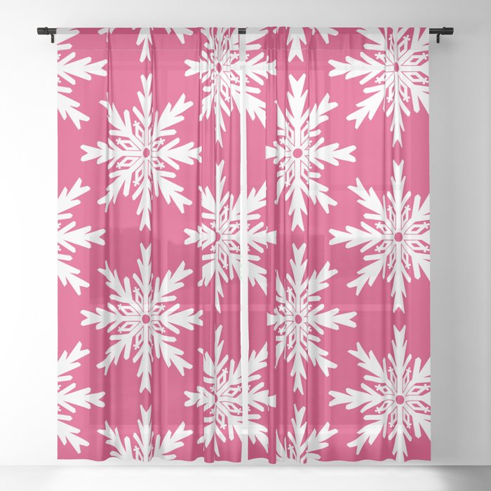 Christmas Snowflakes Pink Sheer Curtain