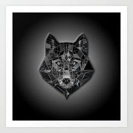 Abstract geometric mosaic wolf head collage of black textures Art Print