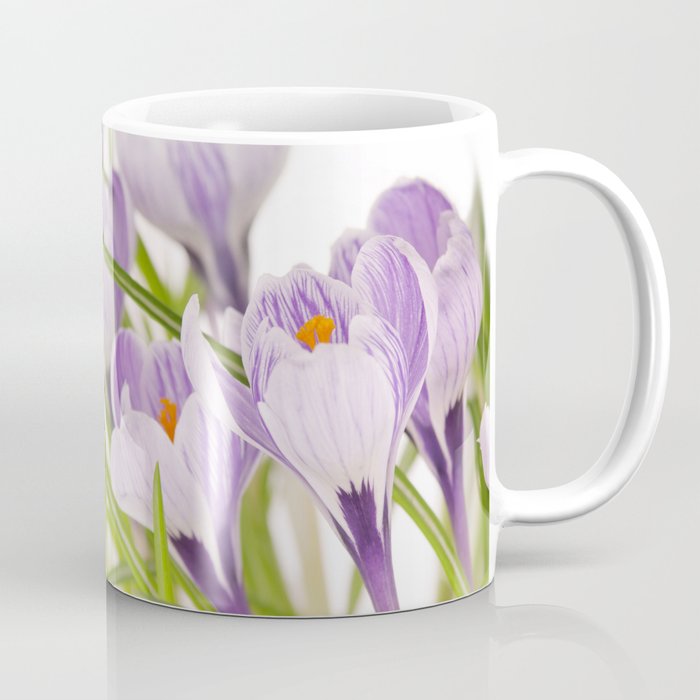 stripy purple crocuses on white Coffee Mug