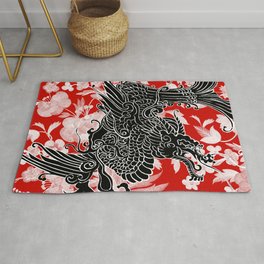 Asian Dragon Black on Red Floral Rug | Graphicdesign, Orientaldragons, Asiandragons, Japanesedragons, Chinesedragons, Asianart, Dragons, Japaneseart, Black, Mythologicalanimals 