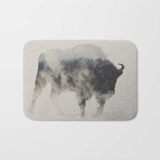 Bison In The Fog Bath Mat