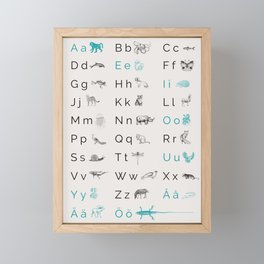 Swedish alphabet animals teal Framed Mini Art Print
