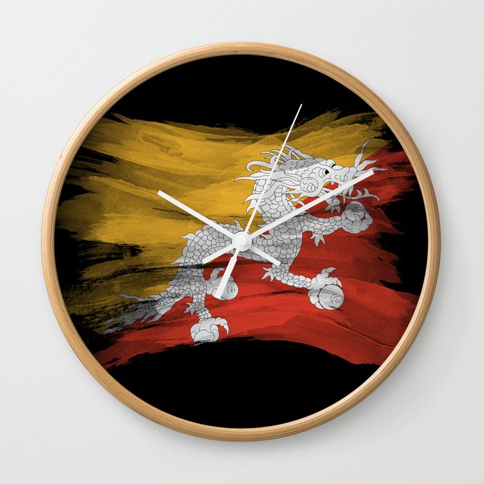 Bhutan flag brush stroke, national flag Wall Clock