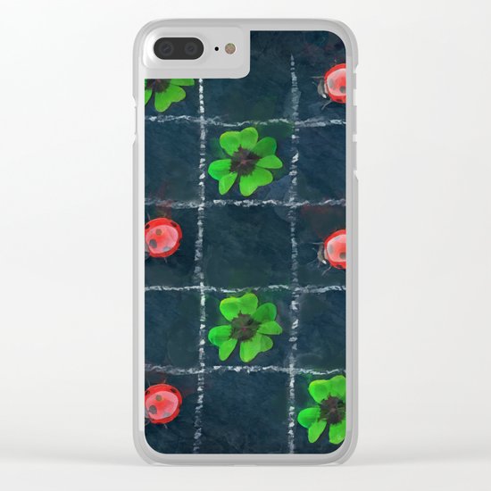 Clover and ladybugs tic-tac-toe pattern Clear iPhone Case