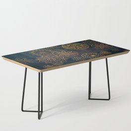 Golden Floral Mandalas on Dark Teal Grunge Background  Coffee Table