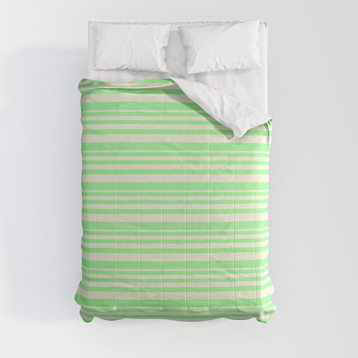 Beige and Green Colored Lined/Striped Pattern Comforter