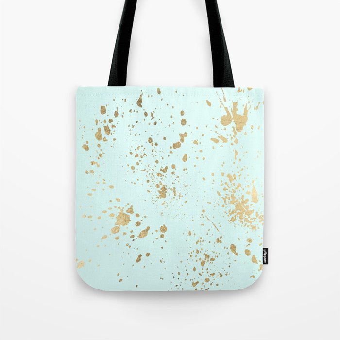 Elegant Abstract Mint Green Gold Splatters Tote Bag