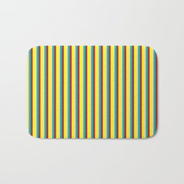 [ Thumbnail: Pale Goldenrod, Yellow, Red, and Light Sea Green Colored Stripes/Lines Pattern Bath Mat ]