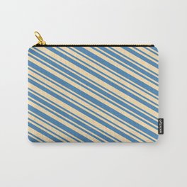 [ Thumbnail: Blue and Beige Colored Stripes/Lines Pattern Carry-All Pouch ]