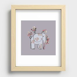 Elephant with Cherry Blossoms Recessed Framed Print