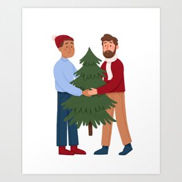 Couple with christmas tree Art Print