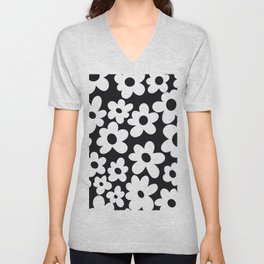 Black and white groovy aesthetic flowers V Neck T Shirt