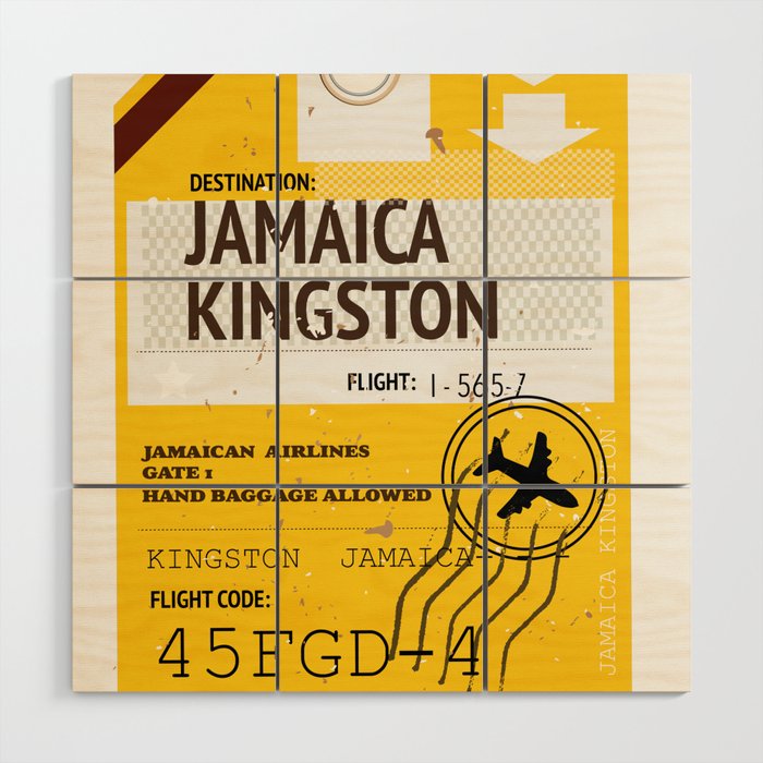 Jamaica Kingston travel ticket Wood Wall Art