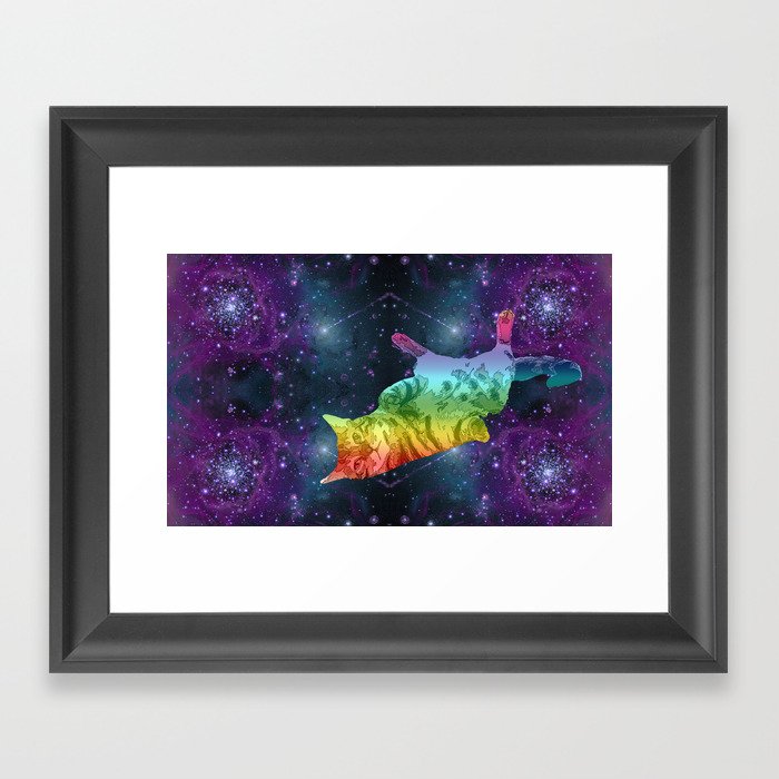 Rainbow Kitty Floating in Space Framed Art Print