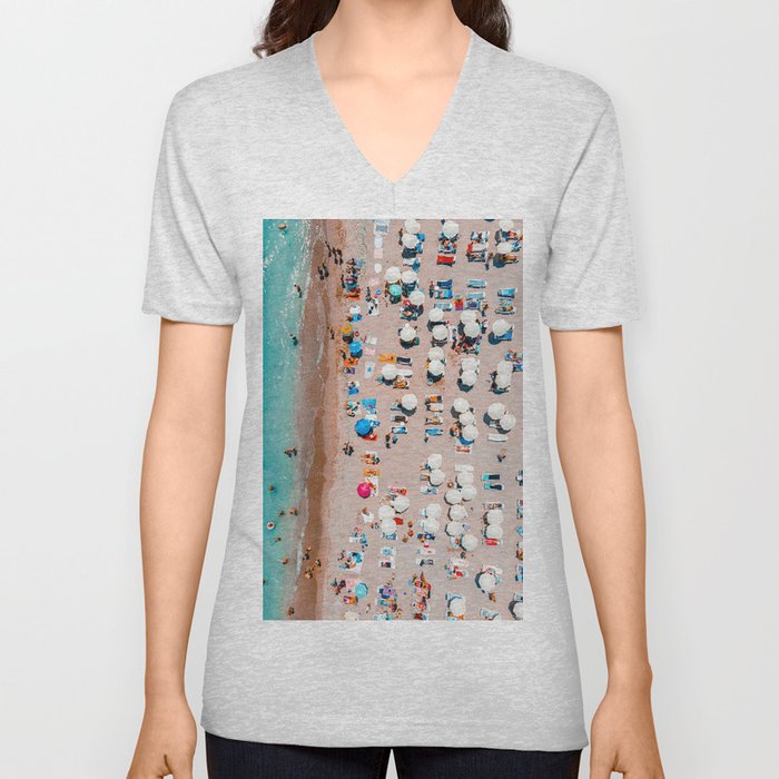 Aerial Beach Art Print, Aerial Coastal Beach Print, Beach Aerial Print, Coastal Beach Print, Pastel Beach, Sea Beach Art Print V Neck T Shirt