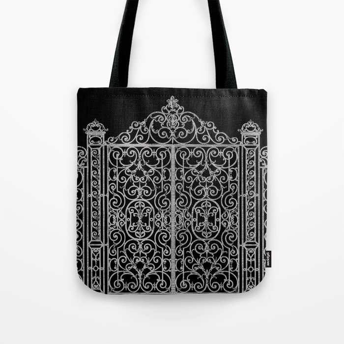 French Wrought Iron Gate | Louis XV Style | Ornate Ironwork | Black and Silvery Grey | Tote Bag