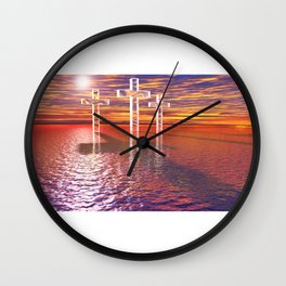 Christian crosses on red sea Wall Clock