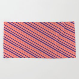 [ Thumbnail: Salmon and Dark Slate Blue Colored Lined/Striped Pattern Beach Towel ]