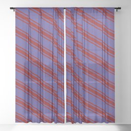 [ Thumbnail: Dark Slate Blue & Maroon Colored Striped Pattern Sheer Curtain ]