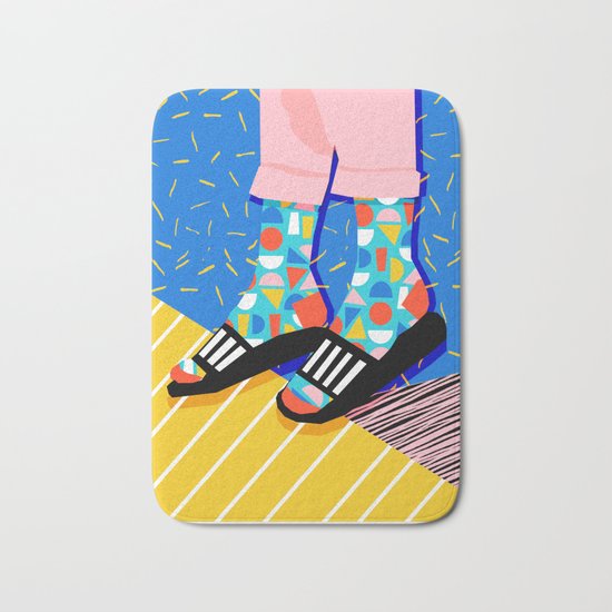 Demo - memphis retro 80s throwback hightop socks styles bright happy art slides Bath Mat