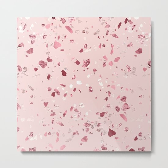 Pink Quartz Glitter Terrazzo Metal Print
