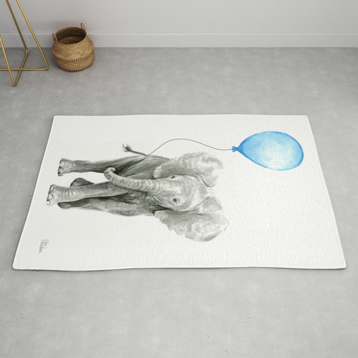Baby Animal Elephant Watercolor Blue Balloon Baby Boy Nursery Room