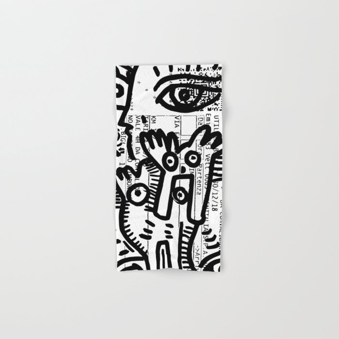 Creatures Graffiti Black and White on French Train Ticket Hand & Bath Towel