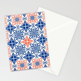 Cheerful retro Modern Kitchen Tile Pattern Red and Navy Blue Stationery Card