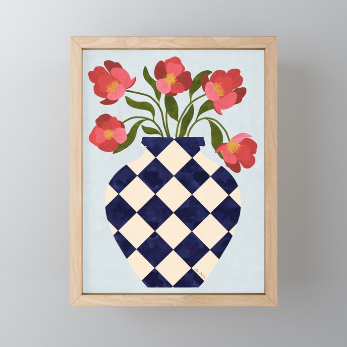 Roses and vase with diamonds Framed Mini Art Print