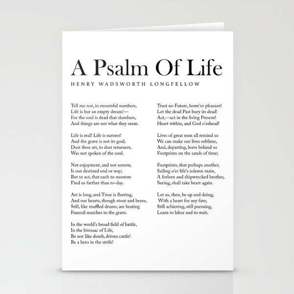 A Psalm Of Life - Henry Wadsworth Longfellow Poem - Literature - Typography Print 1 Stationery Cards