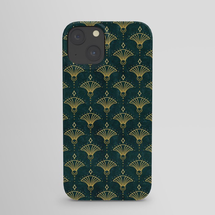 Elegant Luxury Art Deco Century Pattern Gold Green iPhone Case