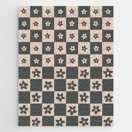 Abstract Floral Checker Pattern 12 in Tan Black Jigsaw Puzzle