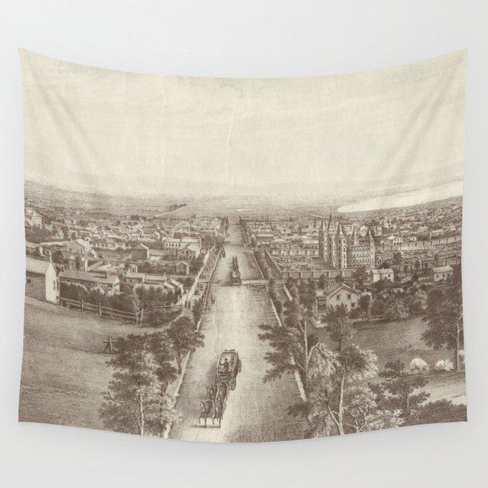 Vintage Pictorial Map of Salt Lake City (1867) Wall Tapestry by BravuraMedia  Society6