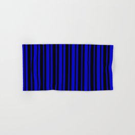 [ Thumbnail: Black & Blue Colored Lines Pattern Hand & Bath Towel ]