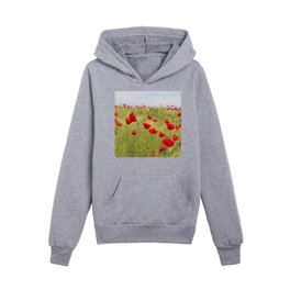 Red poppy blossoms Tuscany floral Italian color landscape photograph / photography Kids Pullover Hoodies