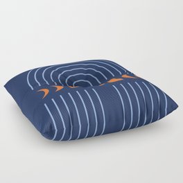 Geometric Lines and Shapes 12 in Navy Blue Orange (Rainbow and Moon Phases Abstract) Floor Pillow