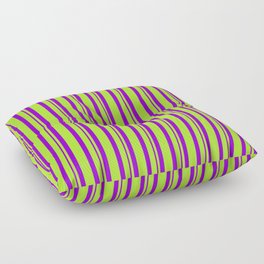 [ Thumbnail: Light Green and Dark Violet Colored Lines/Stripes Pattern Floor Pillow ]
